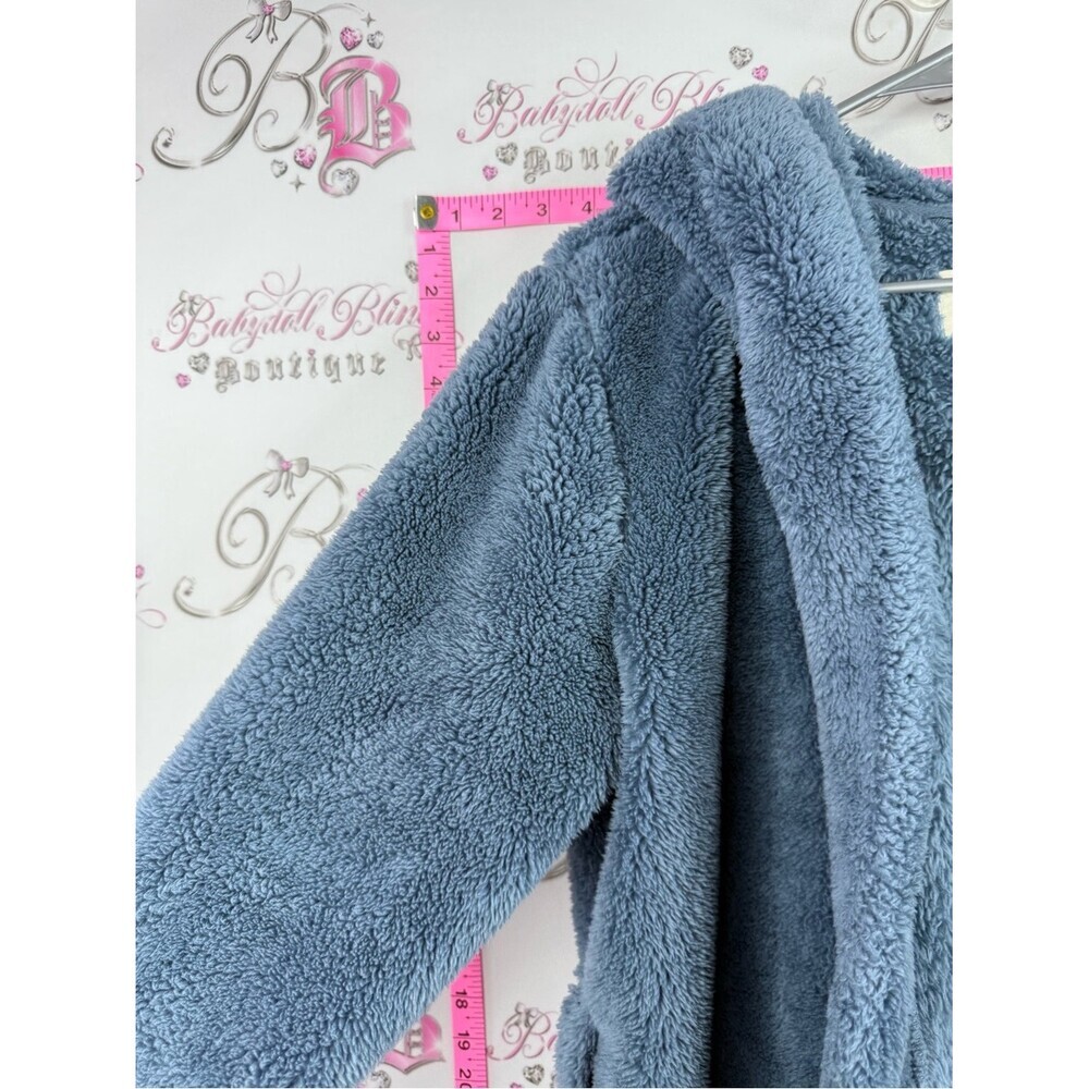 UGG robe blue soft fleece thick pockets Hooded Plush Robe in Slate Blue - Picture 7 of 11